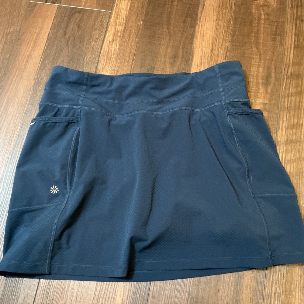 Athleta Athletic Skort Navy Blue Textured Pockets Tennis Golf Size S Activewear